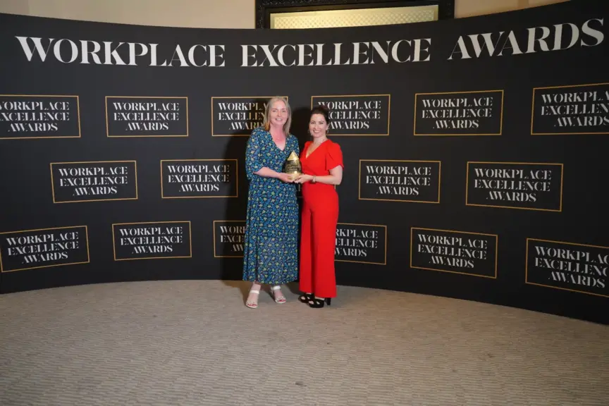 Image of Edel Giltenane and Suzanne Fitzpatrick from Codema accepting the Workplace Excellence Award for Best Place to Work.