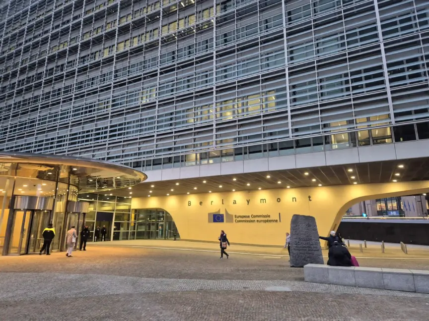 Image of the front of the European Commission building in Brussels.
