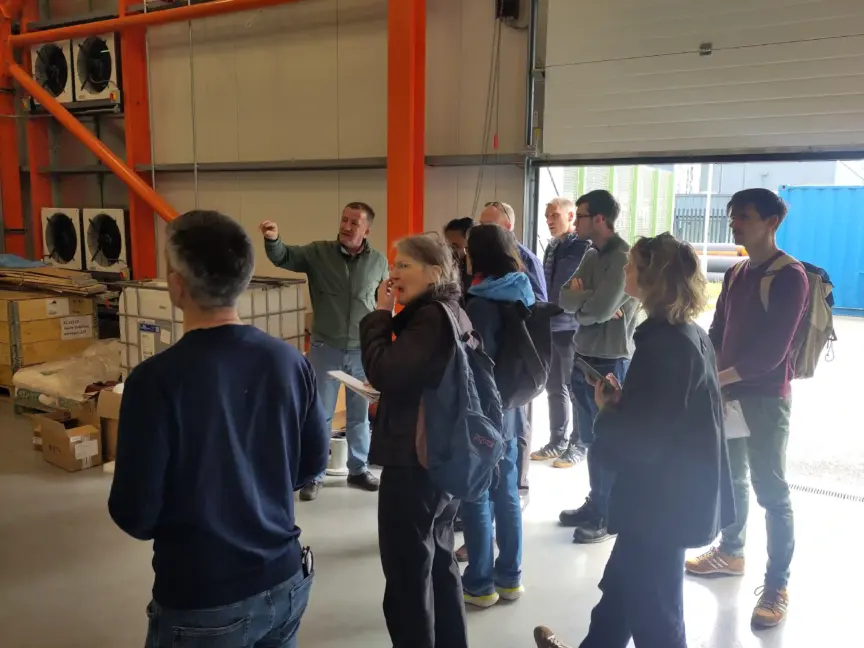 Admir Shala with tour attendees pictured inside the Heat Works Energy Centre as the tour of the Tallaght District Heating Scheme begins.
