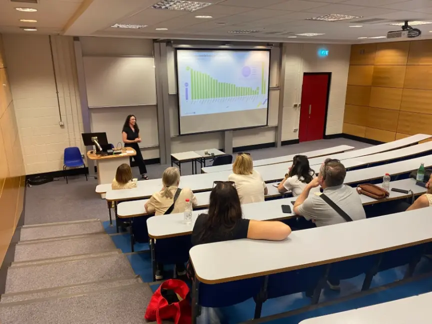 Pictured is Donna presenting to an audience during the EU visit to the Tallaght District Heating Scheme.
